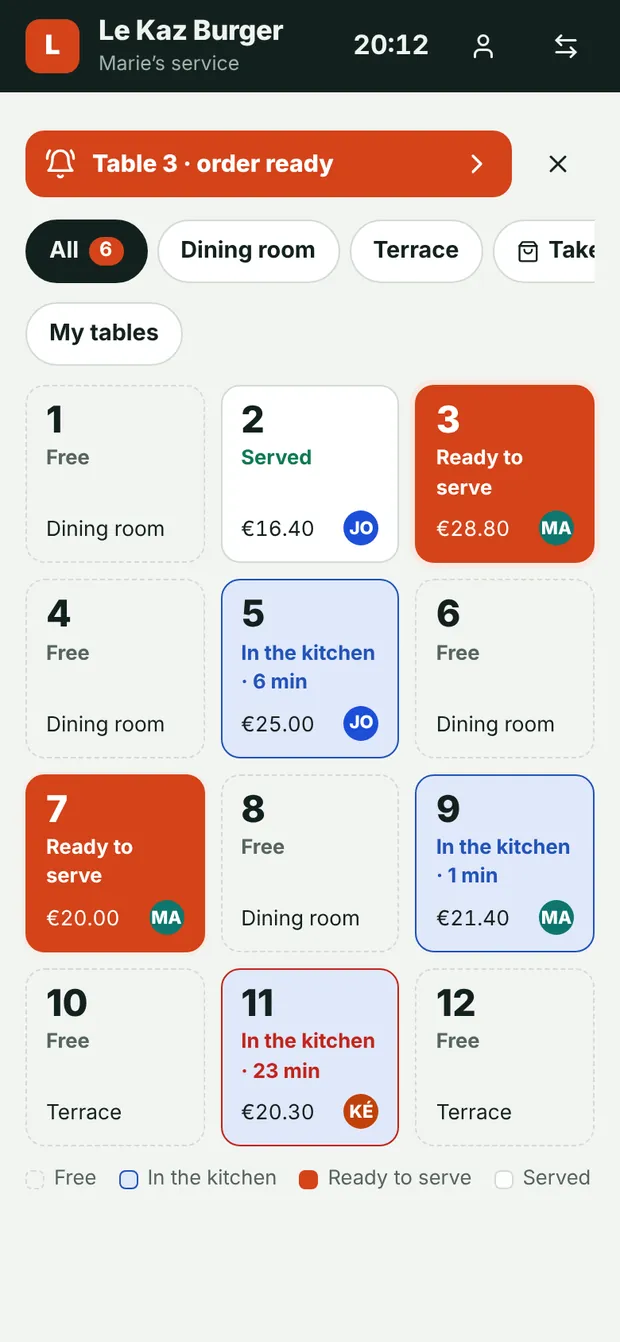 “Order ready” alert on the waiter’s phone