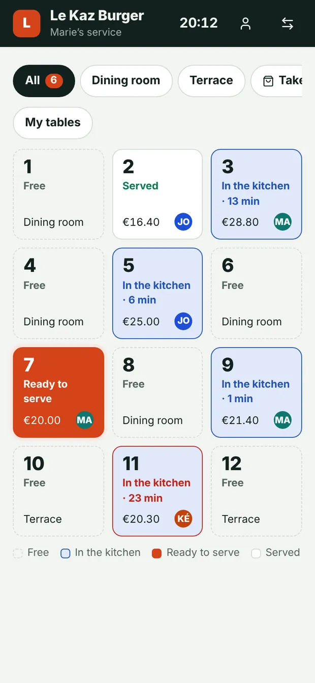 Floor plan: tables free, in the kitchen and ready to serve